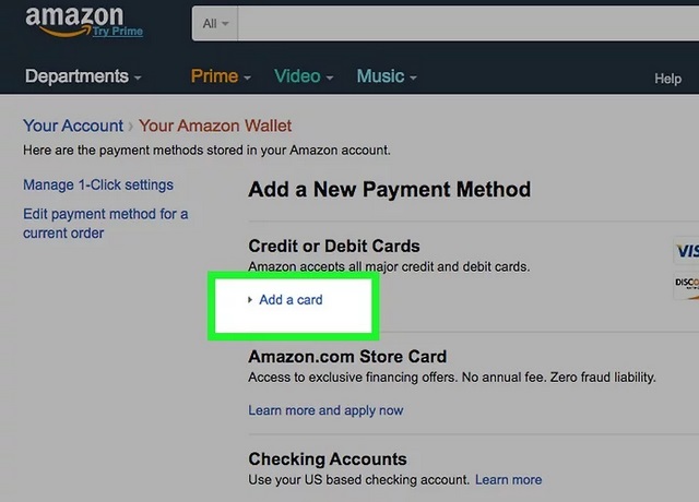 ورود اطلاعات نحوه ی پرداخت برای خرید کردن از وب سایت آمازون