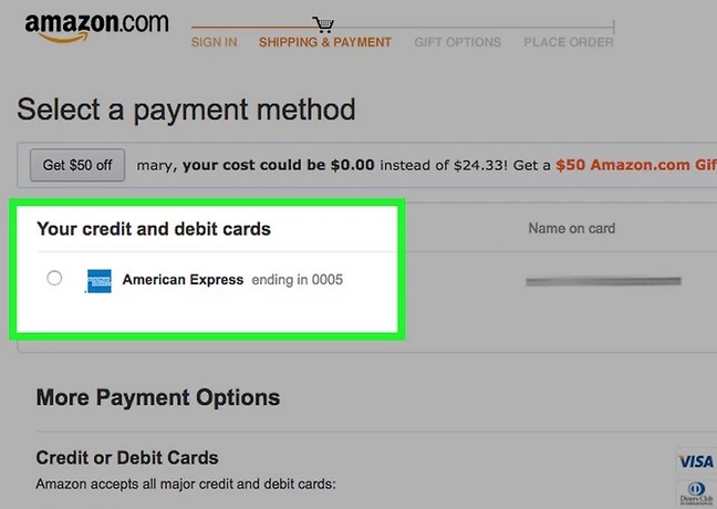 استفاده از کارت اعتباری و روش پرداخت در وب سایت آمازون